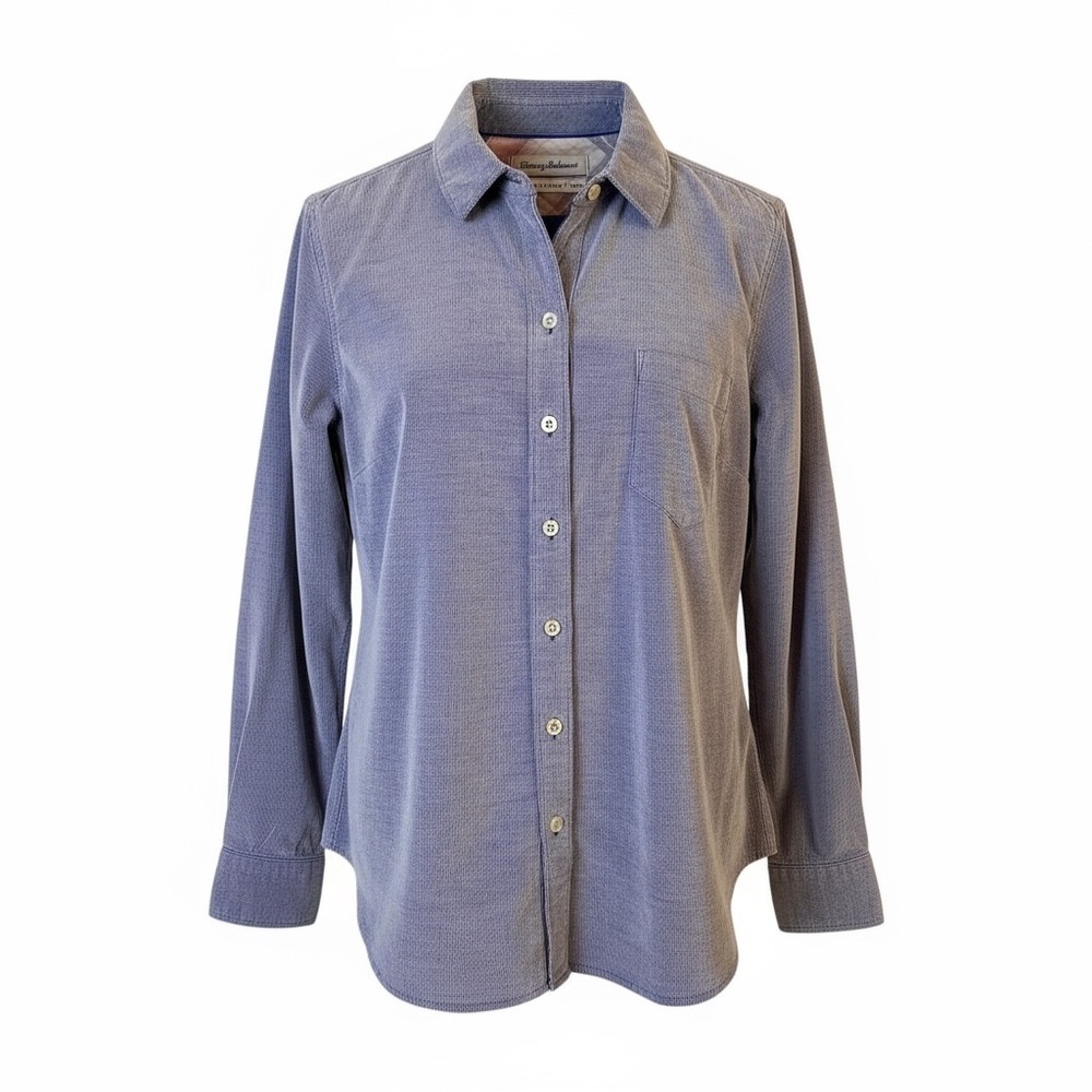 Tommy Bahama Island Life Corduroy Shirt Women XS Blue Button Up Coastal